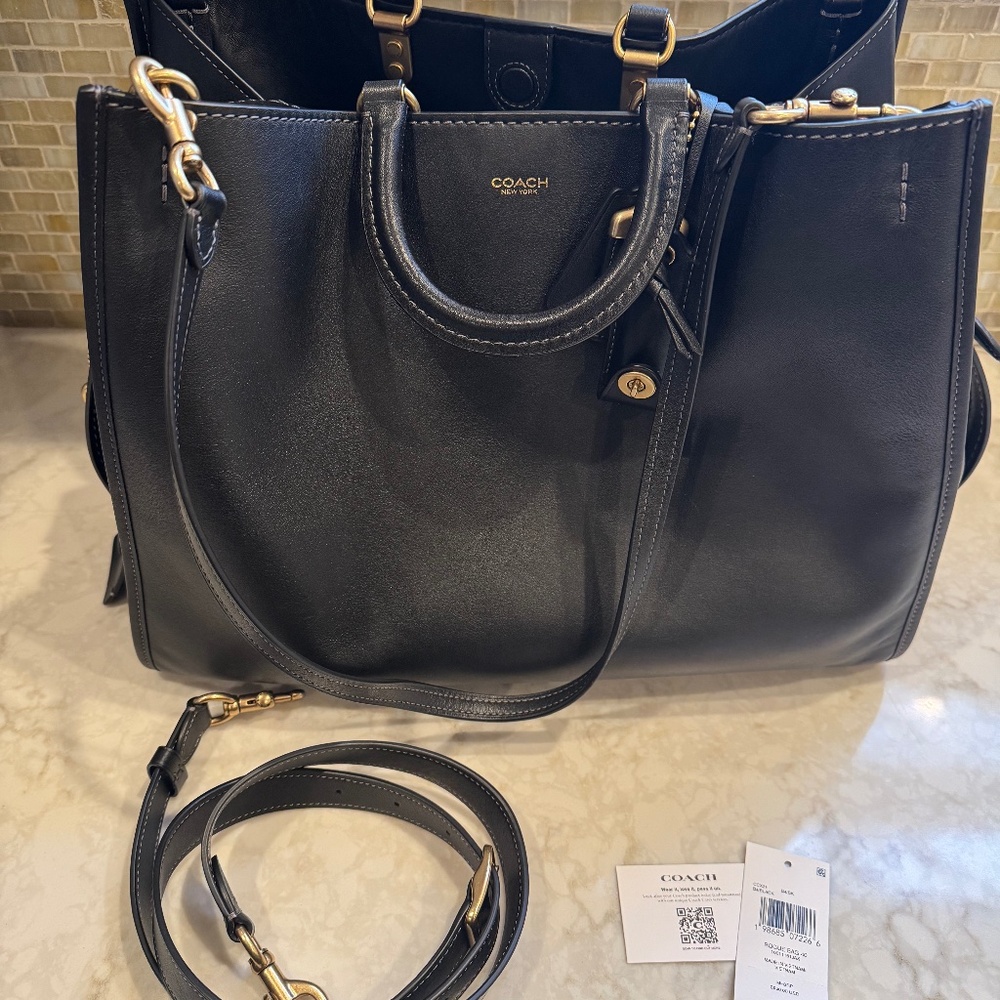 Coach Black Leather Satchel with Gold Hardware